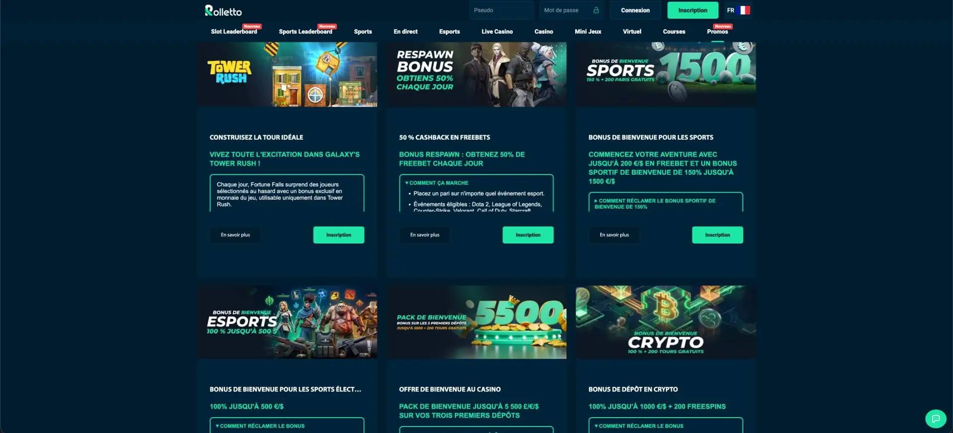 Bonus sport et esport Rolletto